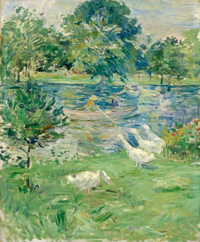 鹅的女孩在船上 作者 贝特·莫里索（Berthe Morisot）