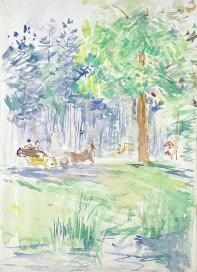 林地道路上的马和马车，1883年后 作者 贝特·莫里索（Berthe Morisot）