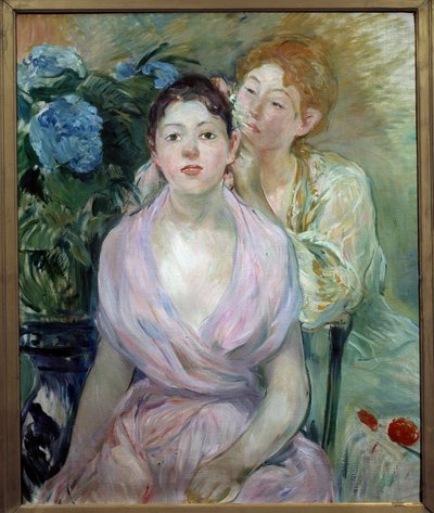 绣球花或姐妹俩。 贝尔特·莫里索 (Berthe Morisot) 的绘画 (1841-1895) 作者 贝特·莫里索（Berthe Morisot）