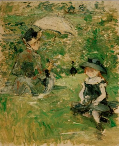 年轻女子和儿童在岛上 作者 贝特·莫里索（Berthe Morisot）