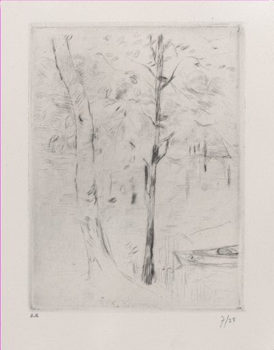河边的风景树干，1888年。 作者 贝特·莫里索（Berthe Morisot）
