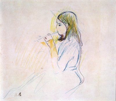 马奈的女儿在演奏木笛（纸上彩色铅笔） 作者 贝特·莫里索（Berthe Morisot）