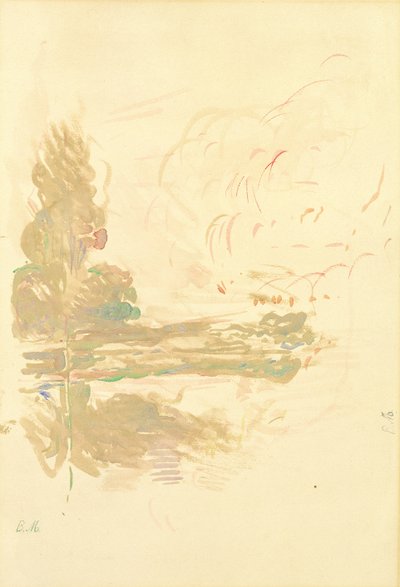 塞纳河的反思，1890年（纸上水彩） 作者 贝特·莫里索（Berthe Morisot）
