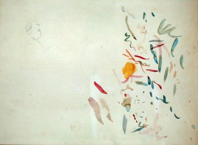 草图的女人的头和颜色的线条，可能来自写生簿，1887年（卫生纸和铅笔在纸上） 作者 贝特·莫里索（Berthe Morisot）