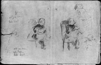戴着娃娃的小女孩的研究，1884年（纸上的黑铅） 作者 贝特·莫里索（Berthe Morisot）