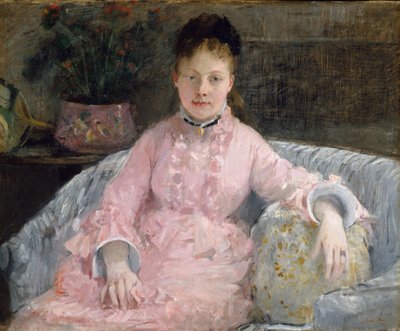 粉色连衣裙，约1870年（布面油画） 作者 贝特·莫里索（Berthe Morisot）