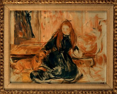 年轻的女孩和狗一起玩，1892年 作者 贝特·莫里索（Berthe Morisot）