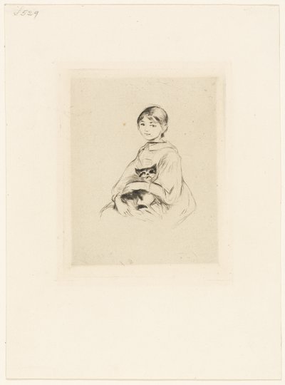 养猫的年轻女孩 作者 贝特·莫里索（Berthe Morisot）