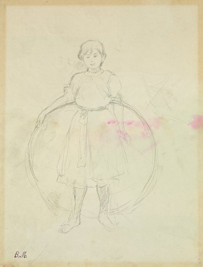 年轻女孩用箍，1888年（石墨在纸上） 作者 贝特·莫里索（Berthe Morisot）