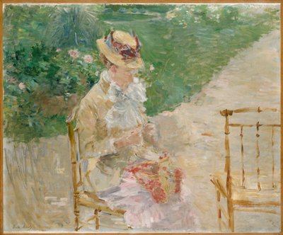 年轻女子编织，约1883年（布面油画） 作者 贝特·莫里索（Berthe Morisot）