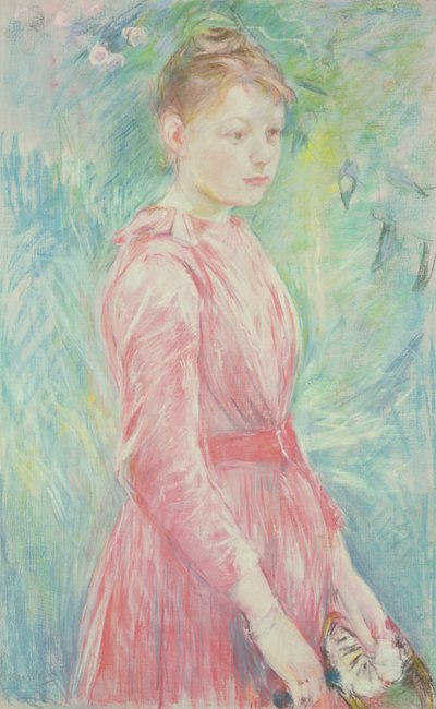 身着粉色长袍的少女（粉彩纸本） 作者 贝特·莫里索（Berthe Morisot）