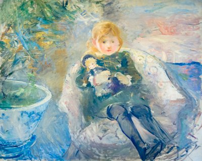 有洋娃娃的年轻女孩，c。 1884 年（布面油画） 作者 贝特·莫里索（Berthe Morisot）