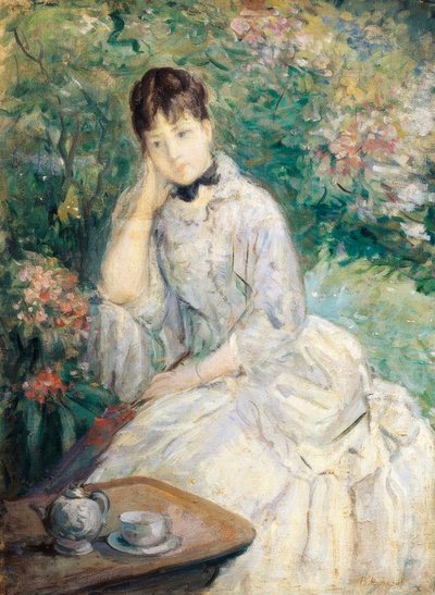 坐在沙发上的年轻女子。 作者 贝特·莫里索（Berthe Morisot）