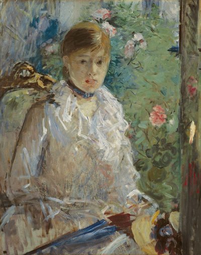 坐在窗口前面的少妇，称夏天，1879年 作者 贝特·莫里索（Berthe Morisot）