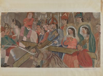 十字架第9站：耶稣第三次跌倒，约1936年。 作者 比拉·布拉德利