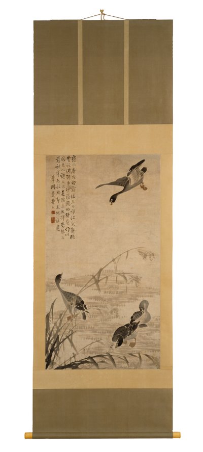1730年在沙洲上降的鹅（墨水在纸上） 作者 边寿民