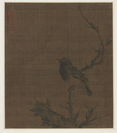 梅花枝上的睡鸟，14世纪。 作者 卞文锦