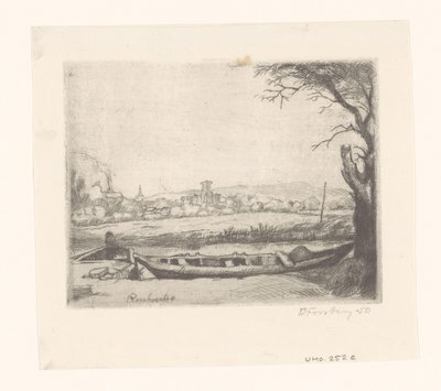 Canal with a large boat and a bridge (