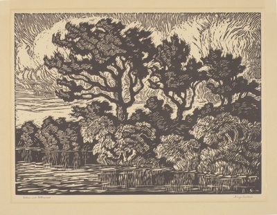 柳树和木棉，约 1931 年（油印版画） 作者 比尔格·桑德森