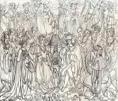 法国路易十二国王与玛丽·都铎（Mary Tudor）的婚姻，16世纪，1849年。 作者 比森和科塔德