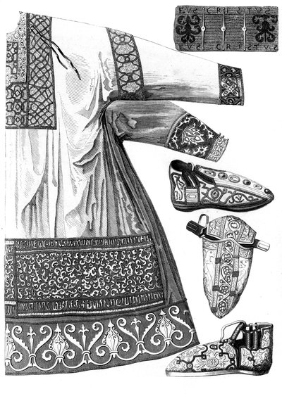 查理曼大帝（Charlemagne）742-814年的皇家服装，1849年15世纪。 作者 比森和科塔德