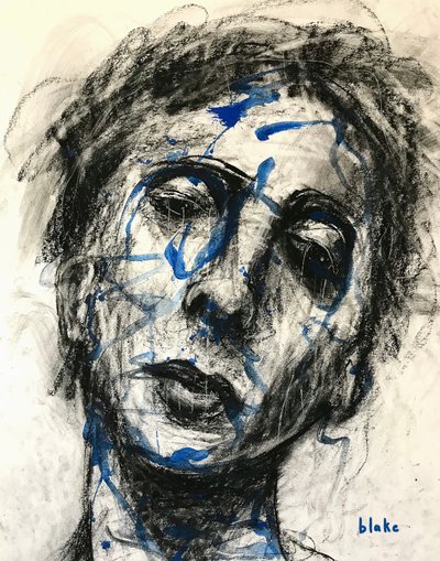 再次感受蓝》，约2019年（纸上炭笔和颜料） 作者 布莱克·蒙克