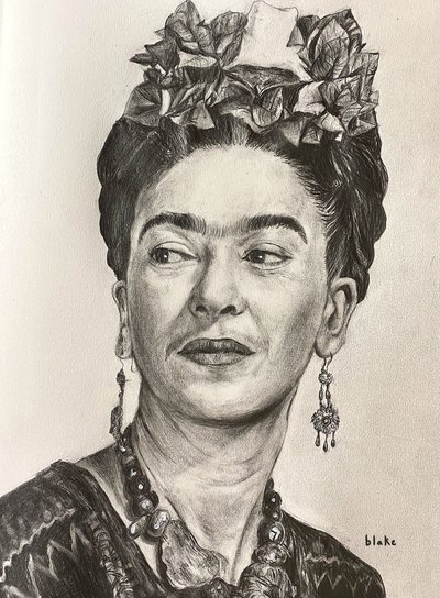 弗里达·卡罗，c.2021（纸上铅笔） 作者 布莱克·蒙克
