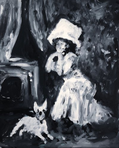 女士和狗的姿势，c.2019（布面丙烯） 作者 布莱克·蒙克