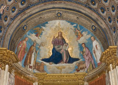 Apse, Catino Apse, Boccaccio Boccacino, 圣人中的Pantocrator Marcellino, Imerio, Omobono, Peter 驱魔人 作者 Boccaccio Boccaccino
