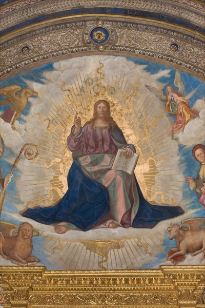 Apse, Catino Apse, Boccaccio Boccacino, Pantocrator among Saints Marcellino, Imerio, Omobono, Peter Exorcist, Detail Pantocrator 作者 Boccaccio Boccaccino