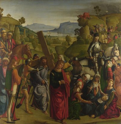 基督背着十字架和圣母玛利亚呼唤c。 1501 作者 Boccaccio Boccaccino