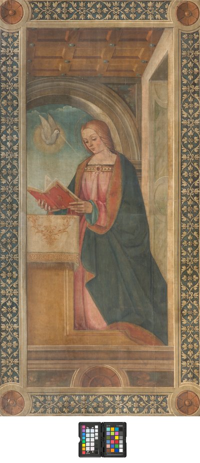 Contofacade南横厅，Boccaccio Boccaccino，圣母领报细节-十六世纪初，壁画撕裂 作者 Boccaccio Boccaccino