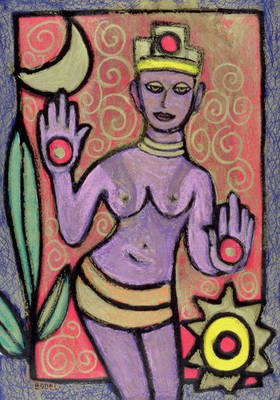 女神，2002年（纸上的油画，粉彩和印度墨水） 作者 Bodel Rikys