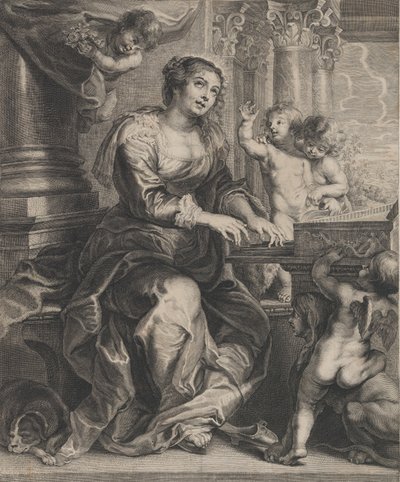 圣塞西莉亚在弹奏风琴，周围环绕着普蒂，约1640-59年。 作者 Boetius Adams Bolswert