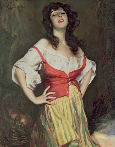 提篮女孩，约 1910 年（布面油画） 作者 博莱斯瓦夫·桑科夫斯基