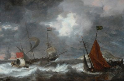 海上风暴与帆船，约1645年 作者 Bonaventure Peeters the Elder