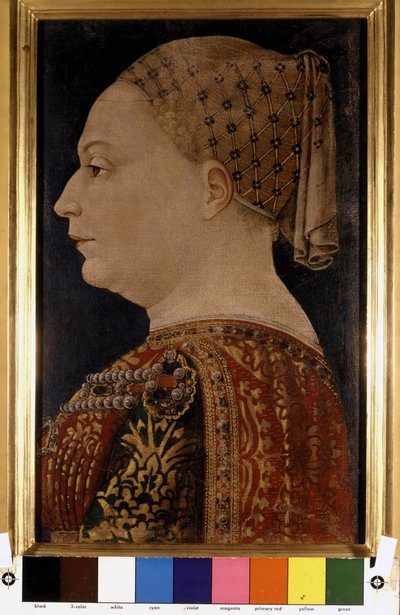 博诺法西奥·本博 (Bonofacio Bembo) 于 1470 年左右创作的弗朗西斯科·斯福尔扎 (Francesco Sforza，1401-1466 年) 的妻子比安卡·玛丽亚·维斯康蒂 (Bianca Maria Visconti) 的肖像。米兰布雷拉美术馆。 作者 Bonifacio Bembo