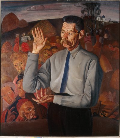 作家马克西姆-高尔基（1868-1939 年）的肖像--鲍里斯-德米特里耶维奇-格里戈里耶夫（1886-1939 年）的画作，布面油画 作者 鲍里斯·德米特里耶维奇·格里戈里耶夫
