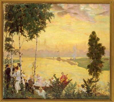 Escapade a la campagne（乡村之旅）。Boris Michaylovich Kustodiev（库斯托季耶夫）（1878-1927 年）的画作，布面油画 作者 鲍里斯·米哈伊洛维奇·库斯托季耶夫
