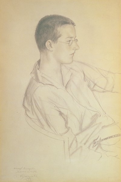Dmitri Dmitrievich Shostakovich（1906  -  75）的肖像，1923年（铅笔在纸上） 作者 鲍里斯·米哈伊洛维奇·库斯托季耶夫