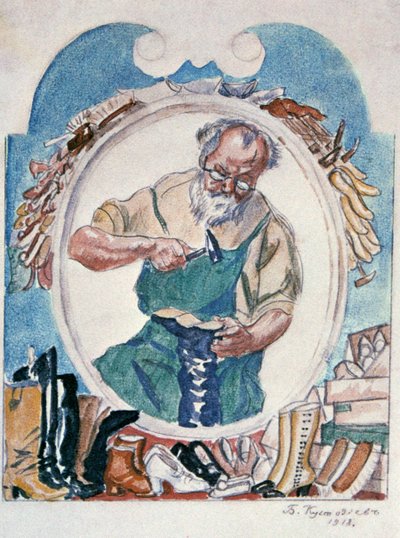 补鞋匠，1918年。 作者 鲍里斯·米哈伊洛维奇·库斯托季耶夫