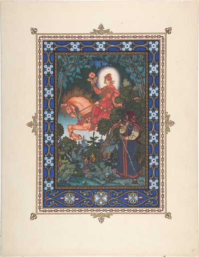 童话故事《美丽的瓦西里萨》的插图，c。 1925年 作者 鲍里斯·瓦西里耶维奇·兹沃里金