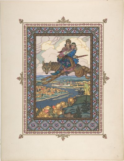 伊万·萨里维奇，火鸟和灰太狼的童话插图，c。 1925年 作者 鲍里斯·瓦西里耶维奇·兹沃里金