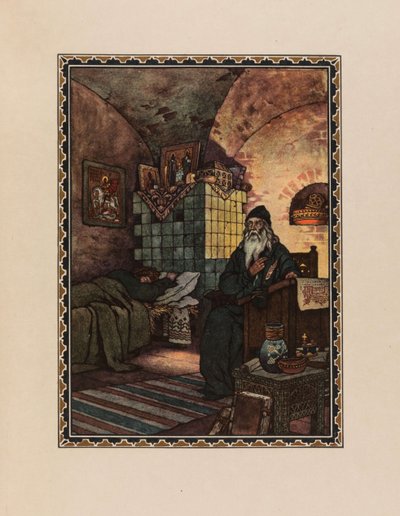 皮门。普希金的戏剧《鲍里斯-戈杜诺夫》的插图，1927年。 作者 鲍里斯·瓦西里耶维奇·兹沃里金