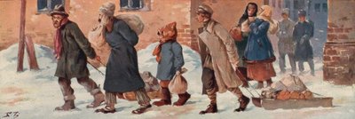 Soviet workers leaving their offices with their food rations (colour litho) 作者 鲍里斯·瓦西里耶维奇·兹沃里金