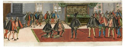 一场封爵仪式。摘自1587年的Ordentliche Beschreibung mit was stattlichen Ceremonien...。 作者 男孩们