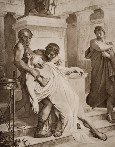 Demosthenes之死，HG威尔斯的“历史概论”插图，第一卷，1920年出版 作者 布兰莫特