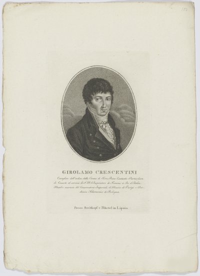 1800年后，吉罗拉莫·克雷森蒂尼（Girolamo Crescentini）1762-1846的肖像。 作者 Breitkopf和Härtel