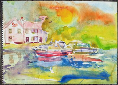 Riverside Pub with boat（wc on paper） 作者 布伦达·布林·布克