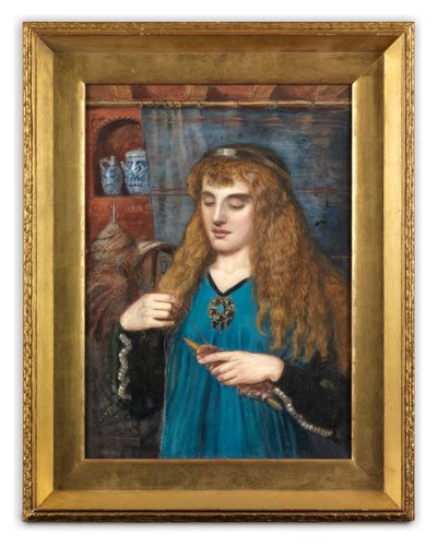 缠绕羊毛的少女，约 1890 年（卡片上的水粉、水彩和人体彩绘） 作者 英国学校